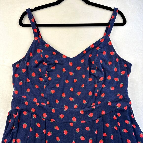Torrid Womens Mini Romper Strawberry Print Navy Blue 2X Super Soft Knit Pockets - Picture 3 of 14
